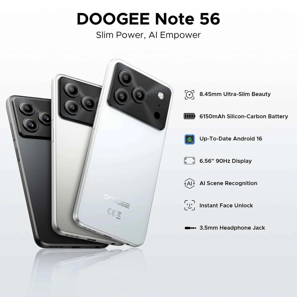 DOOGEE Note 56 Smartphone | Android 16, 6150mAh, 6.56" 90Hz, 24GB RAM