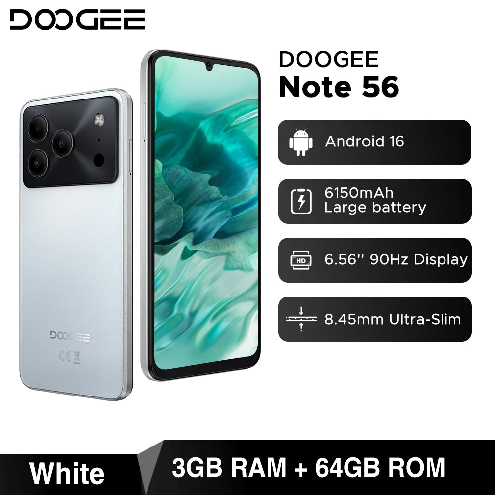 DOOGEE Note 56 Smartphone | Android 16, 6150mAh, 6.56" 90Hz, 24GB RAM