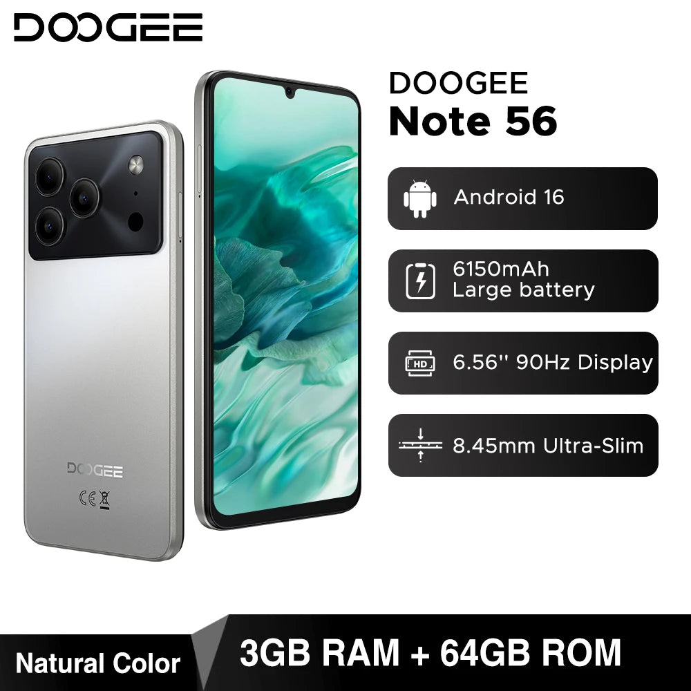 DOOGEE Note 56 Smartphone | Android 16, 6150mAh, 6.56" 90Hz, 24GB RAM