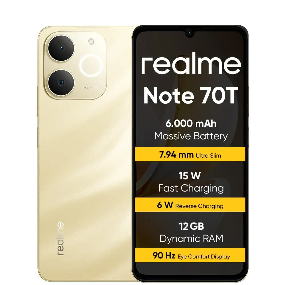 Realme Note 70T Global Smartphone | 6.75" 90Hz Display, 6000mAh, 13MP AI Camera