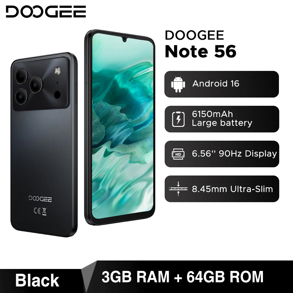 DOOGEE Note 56 Smartphone | Android 16, 6150mAh, 6.56" 90Hz, 24GB RAM