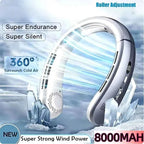 8000mAh Bladeless Neck Fan – Portable USB Rechargeable Hands-Free Air Cooler with LED Display