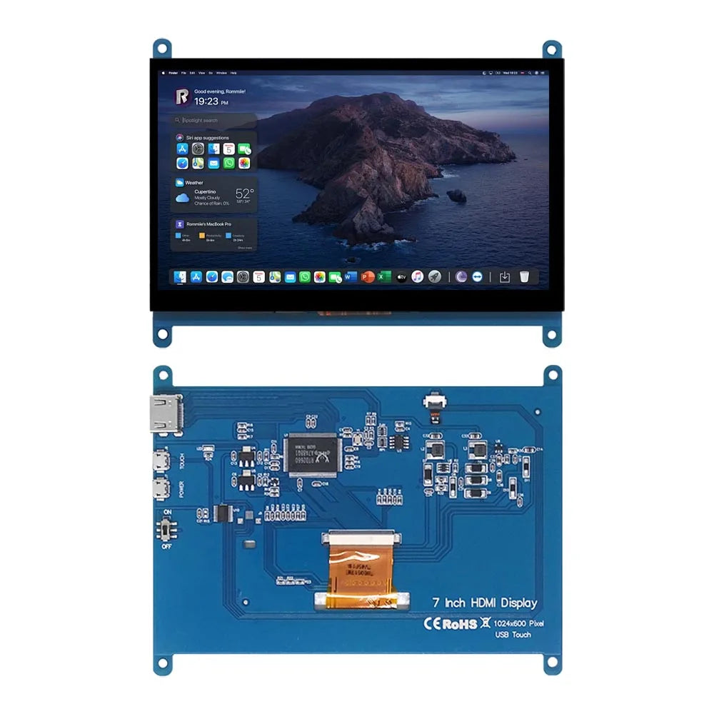 7" IPS Touchscreen HDMI Display for Raspberry Pi — 1024×600 | 5-Point Capacitive Touch | No Driver Needed