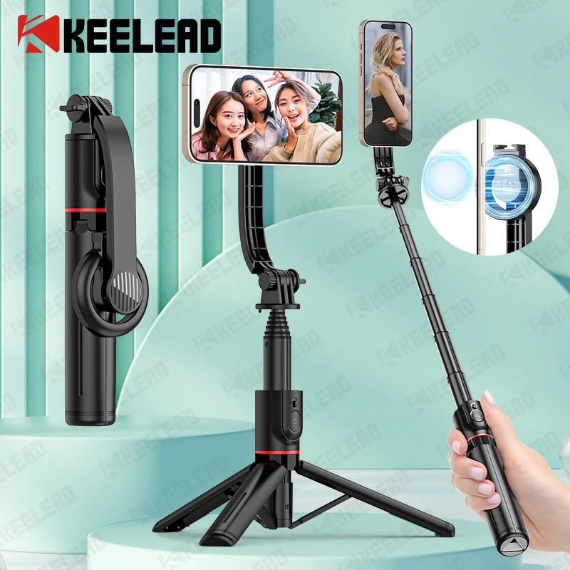 KEELEAD Magnetic Selfie Stick Tripod with Bluetooth Remote — Compatible with iPhone 12–15 Pro Max