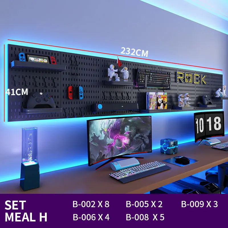 No-Drill Gaming Room Pegboard Wall Organizer – Controller, Headphone & Keyboard Storage Rack
