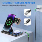 Foldable 3-in-1 Wireless Charging Station – Fast Charger Stand for iPhone 17/16/15/14/13/12, iWatch & AirPods Pro