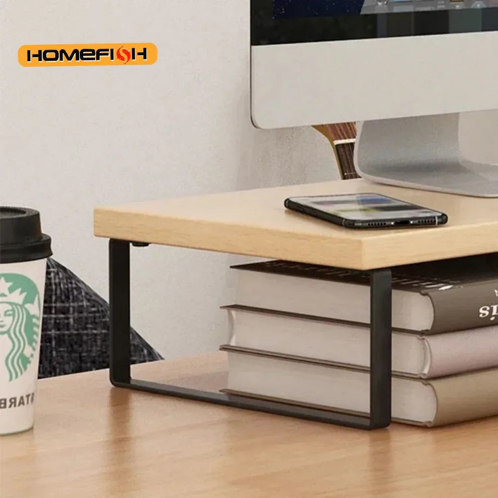 Elevated Monitor Stand with Home Office Storage Rack