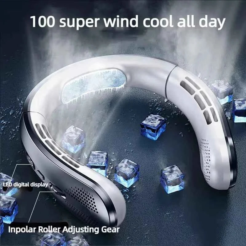 8000mAh Bladeless Neck Fan – Portable USB Rechargeable Hands-Free Air Cooler with LED Display