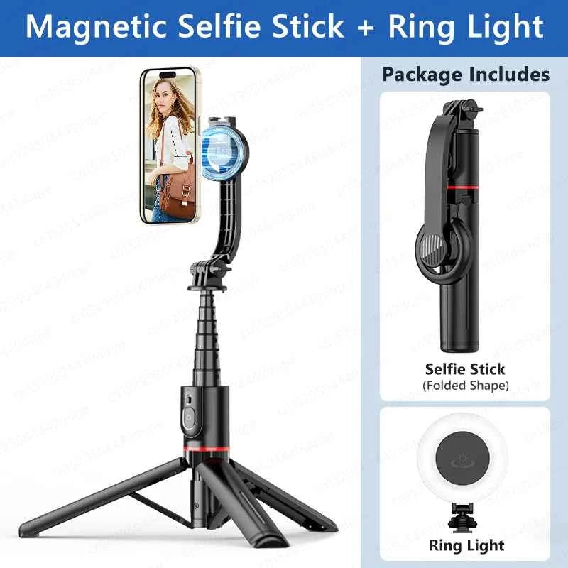 KEELEAD Magnetic Selfie Stick Tripod with Bluetooth Remote — Compatible with iPhone 12–15 Pro Max