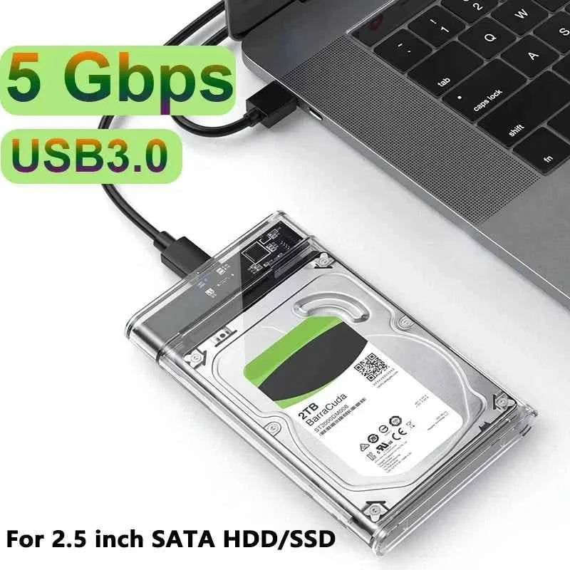2.5" SSD & HDD Enclosure – Transparent USB 3.0 / Type-C External Hard Drive Case, Tool-Free