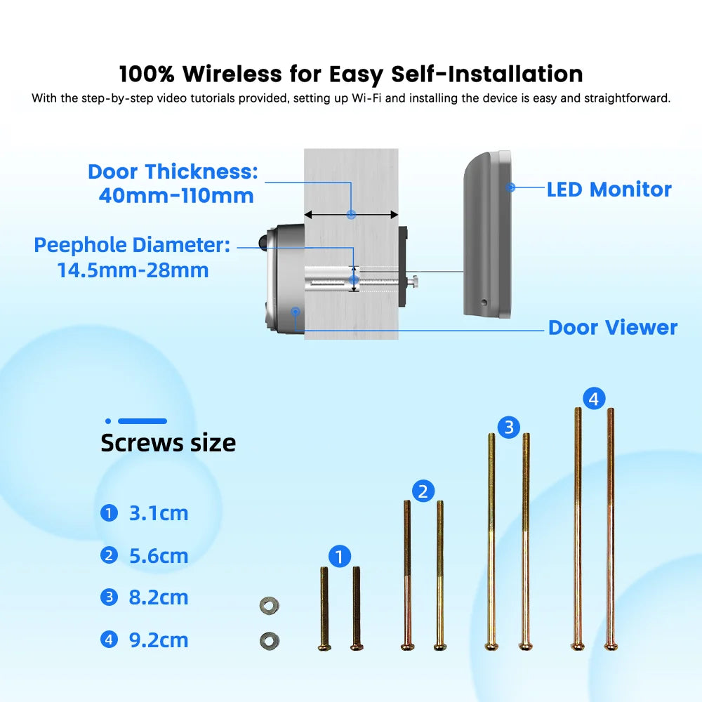 Tuya Smart 3MP WiFi Door Peephole Camera – 140° Wide Angle, PIR Detection, IR Night Vision | Alexa & Google