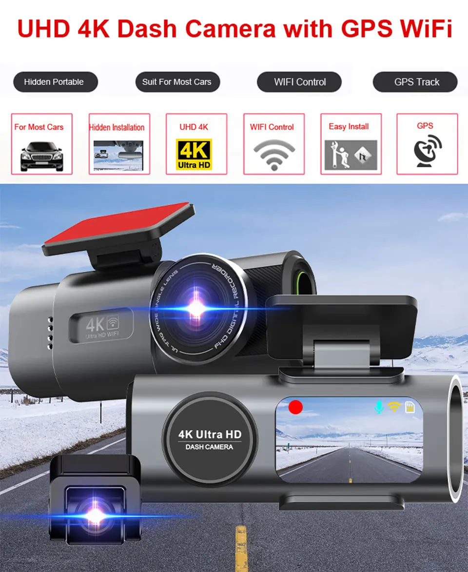 Rapuntek™ DriveVision 4K UHD Car Dash Camera with Wi-Fi, GPS, Night Vision and Parking Monitor