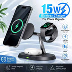 3-in-1 Magnetic Wireless Charging Station – MagSafe for iPhone 16/15/14/13/12, Apple Watch & AirPods Pro Fast Charge