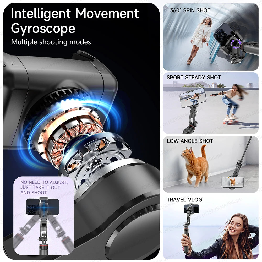 C22 AI Face Tracking Gimbal Stabiliser — 360° Rotation | Selfie Stick & Tripod | Phone & Camera