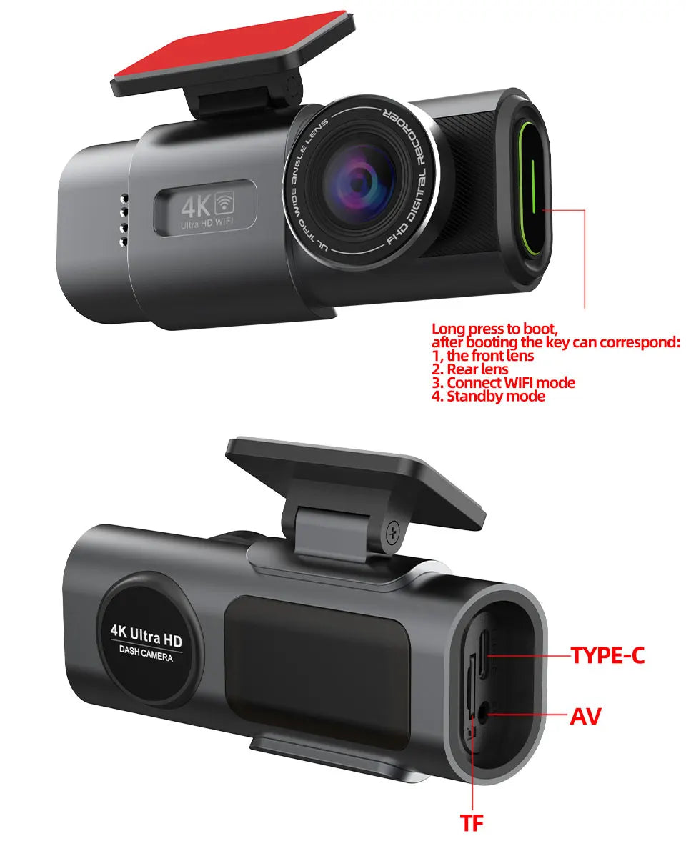 Rapuntek™ DriveVision 4K UHD Car Dash Camera with Wi-Fi, GPS, Night Vision and Parking Monitor