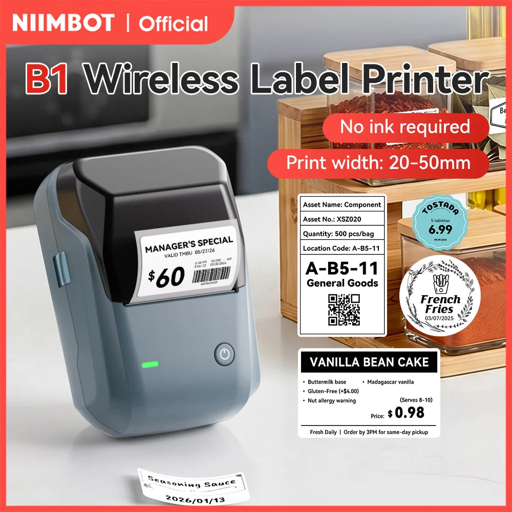 NIIMBOT B1 Portable Bluetooth Label Printer — 2-Inch Thermal Sticker Maker for Smartphones & PC