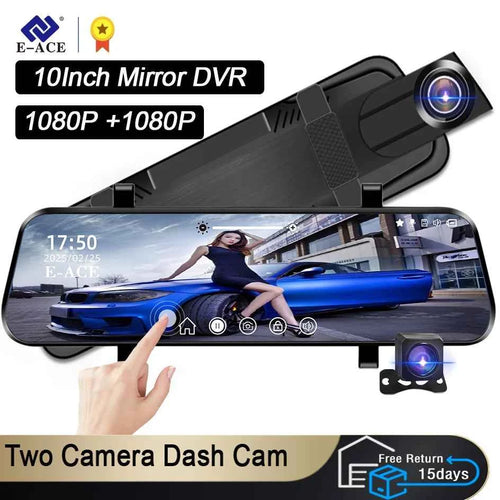 10-Inch Dual 1080P Car DVR Rearview Mirror – Touch Screen Front & Rear Night Vision Dash Cam