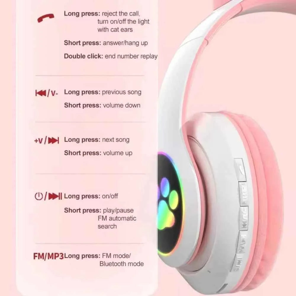 Cat Ear Bluetooth Headset with LED Lights | Wireless Kids Headphones with Microphone
