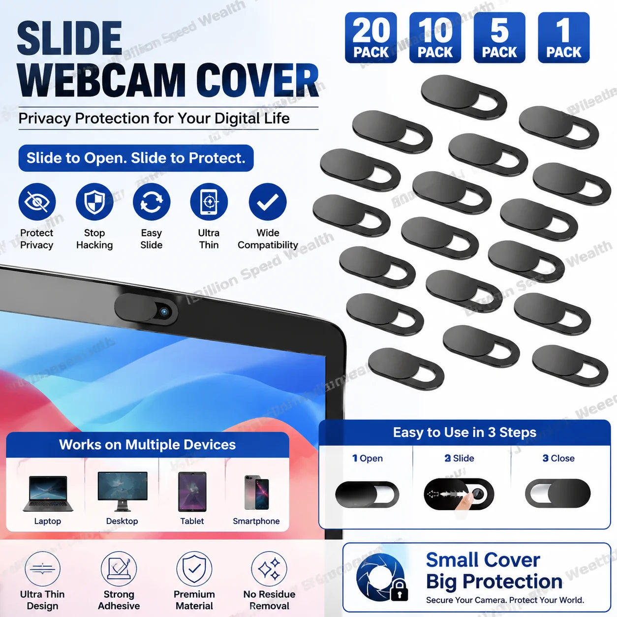Sliding Webcam Privacy Cover – Laptop, Phone, iPad & MacBook Camera Blocker, Anti-Spy Lens Sticker