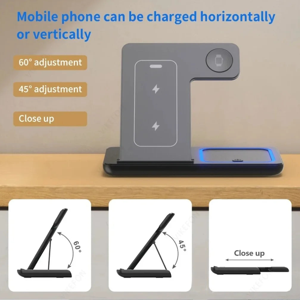 Foldable 3-in-1 Wireless Charging Station – Fast Charger Stand for iPhone 17/16/15/14/13/12, iWatch & AirPods Pro