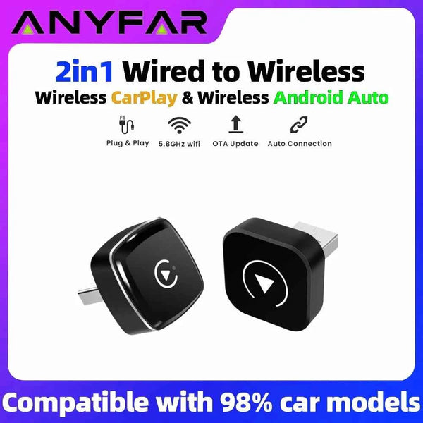 2-in-1 Wireless CarPlay & Android Auto Adapter – AI Smart Box for Car