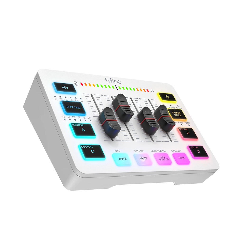 FIFINE SC3 Gaming Audio Mixer | 4-Channel RGB Streaming Mixer with XLR Input