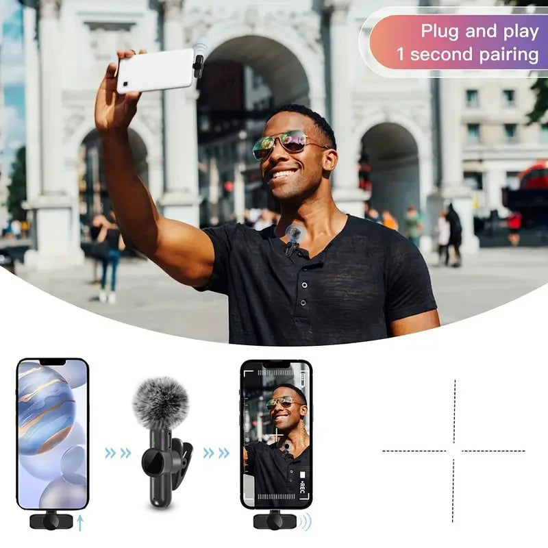 Rapuntek™ Wireless Lavalier Microphone – Plug & Play, 20m Range, 10H Battery | iPhone & USB-C