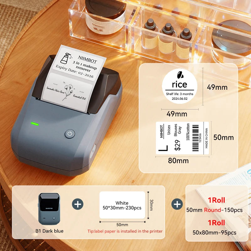 NIIMBOT B1 Portable Bluetooth Label Printer — 2-Inch Thermal Sticker Maker for Smartphones & PC
