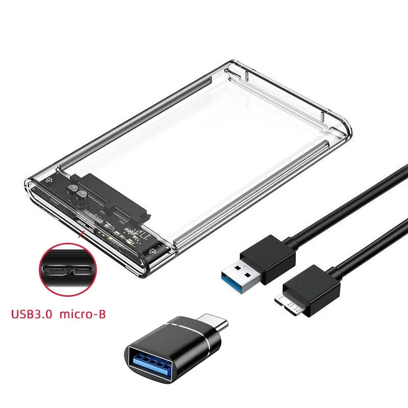 2.5" SSD & HDD Enclosure – Transparent USB 3.0 / Type-C External Hard Drive Case, Tool-Free