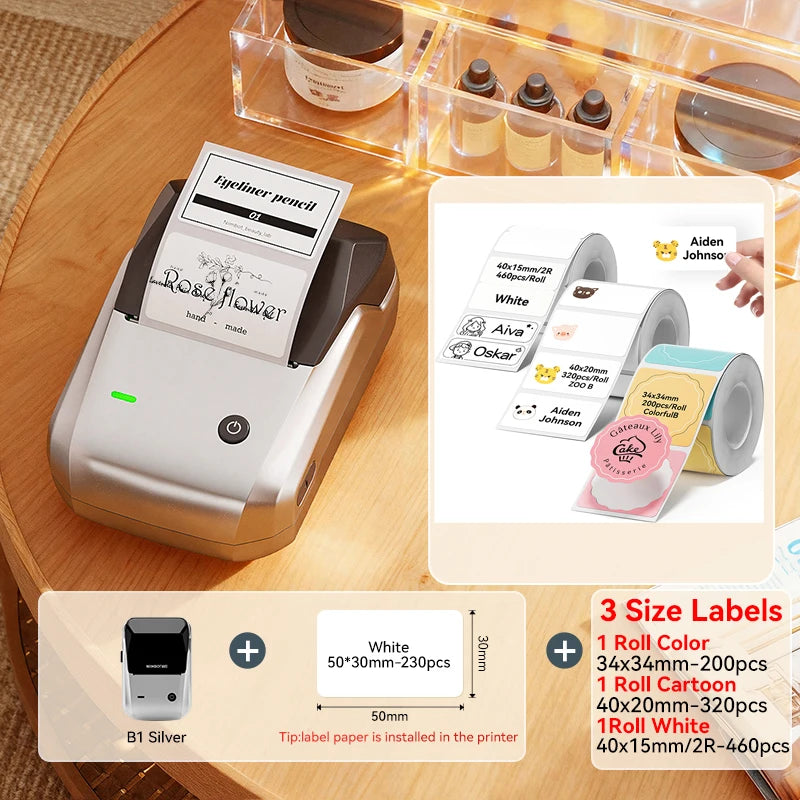 NIIMBOT B1 Portable Bluetooth Label Printer — 2-Inch Thermal Sticker Maker for Smartphones & PC