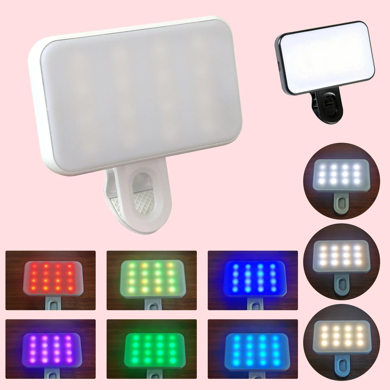 Portable Mini Selfie Fill Light – Rechargeable Clip-On LED with 3 Brightness Modes for Phone, Makeup & Video Calls