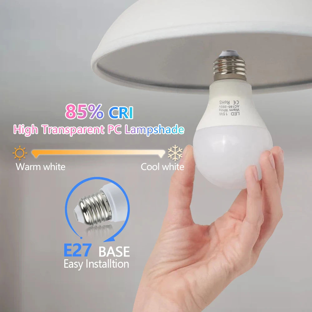 LED Bulb E27 – 3W to 18W Smart IC High Brightness Lamp Spotlight AC 220V–240V for Home & Office Lighting