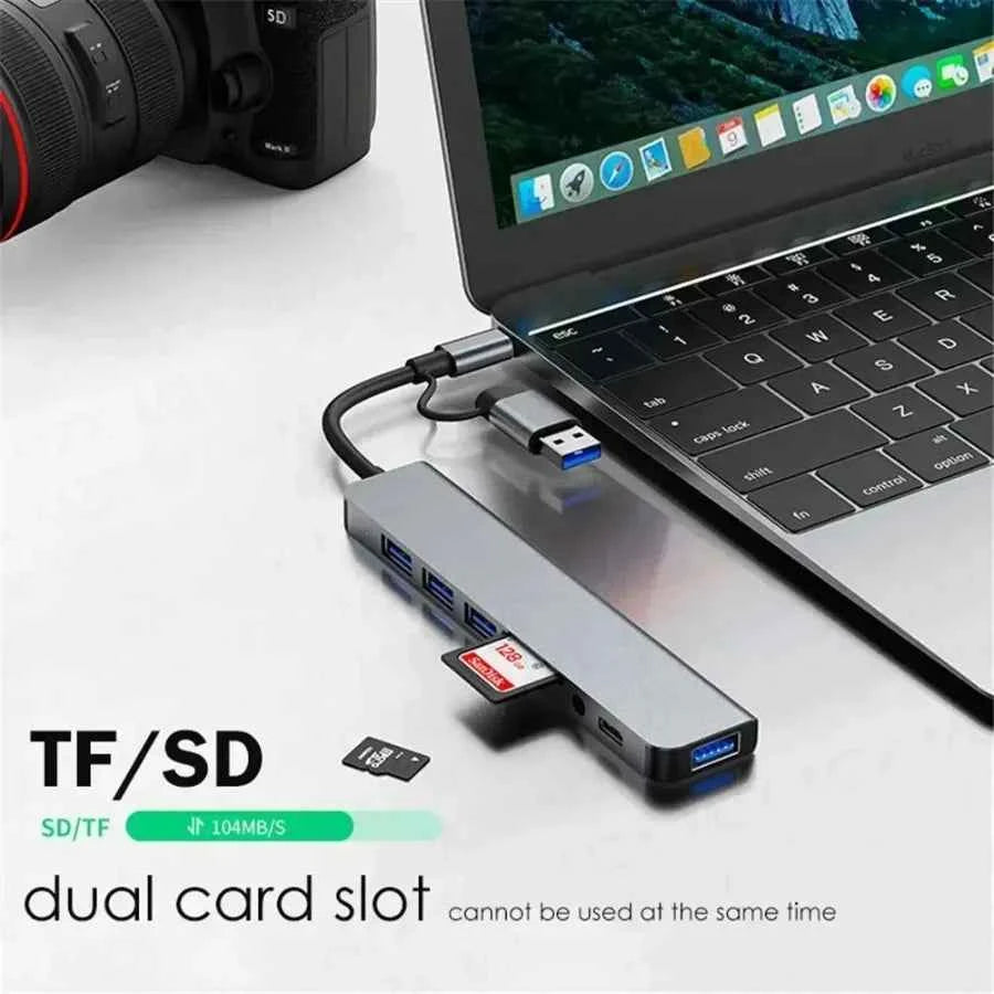 7-in-1 / 8-in-1 USB-C Hub Multiport Adapter – Type-C Splitter Dock with USB 3.0 Ports & Fast Data Transfer for Phone & Tablet