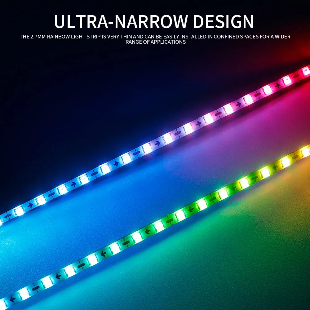 WS2812B RGBIC LED Strip – 2.7mm Ultra Narrow 160 LEDs/m Individually Addressable Dreamcolor Light DC5V/12V