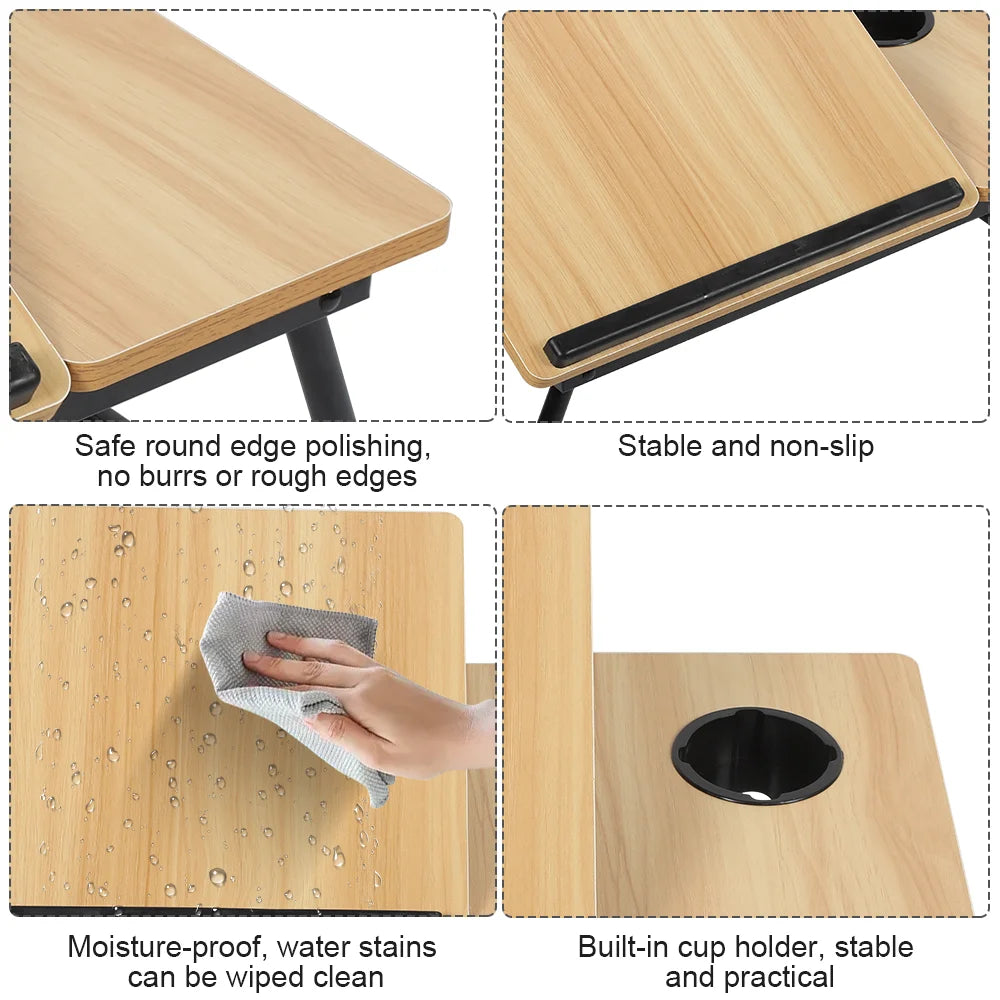 Adjustable Folding Laptop Desk with Cup Holder – 5 Height Levels