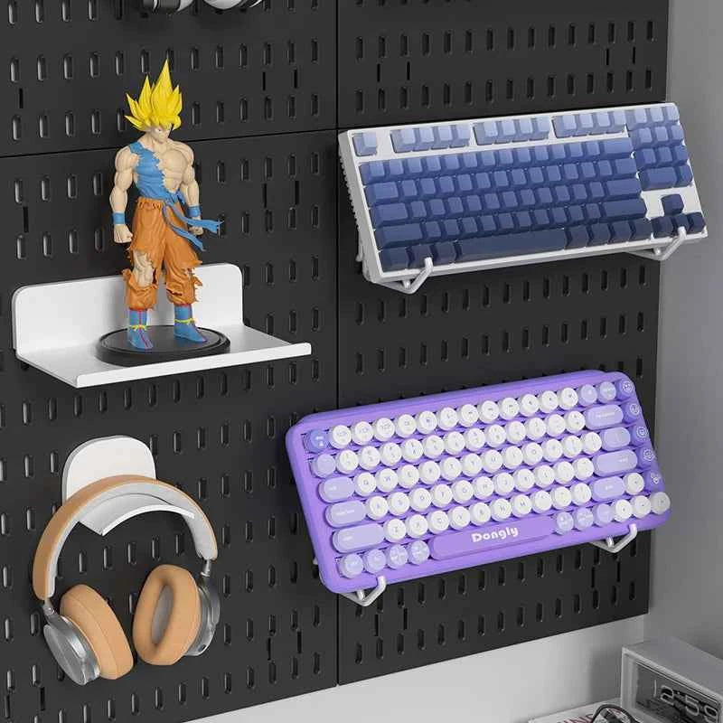 No-Drill Gaming Room Pegboard Wall Organizer – Controller, Headphone & Keyboard Storage Rack
