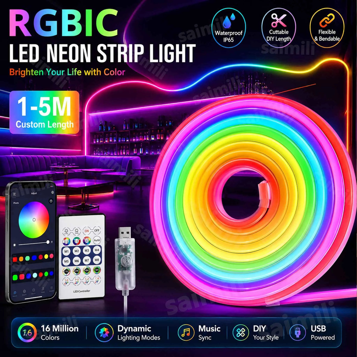 RGBIC Neon LED Strip Light – Bluetooth App Control, Music Sync & Dream Colour