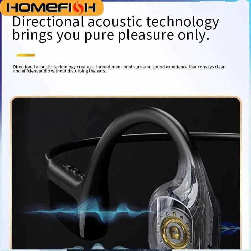 HOMEFISH IPX8 Waterproof Bone Conduction Headphones – Open Ear Bluetooth Sport Headset with 32GB MP3 & 72H Battery