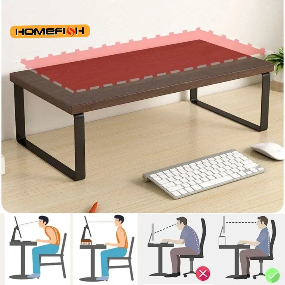 Elevated Monitor Stand with Home Office Storage Rack