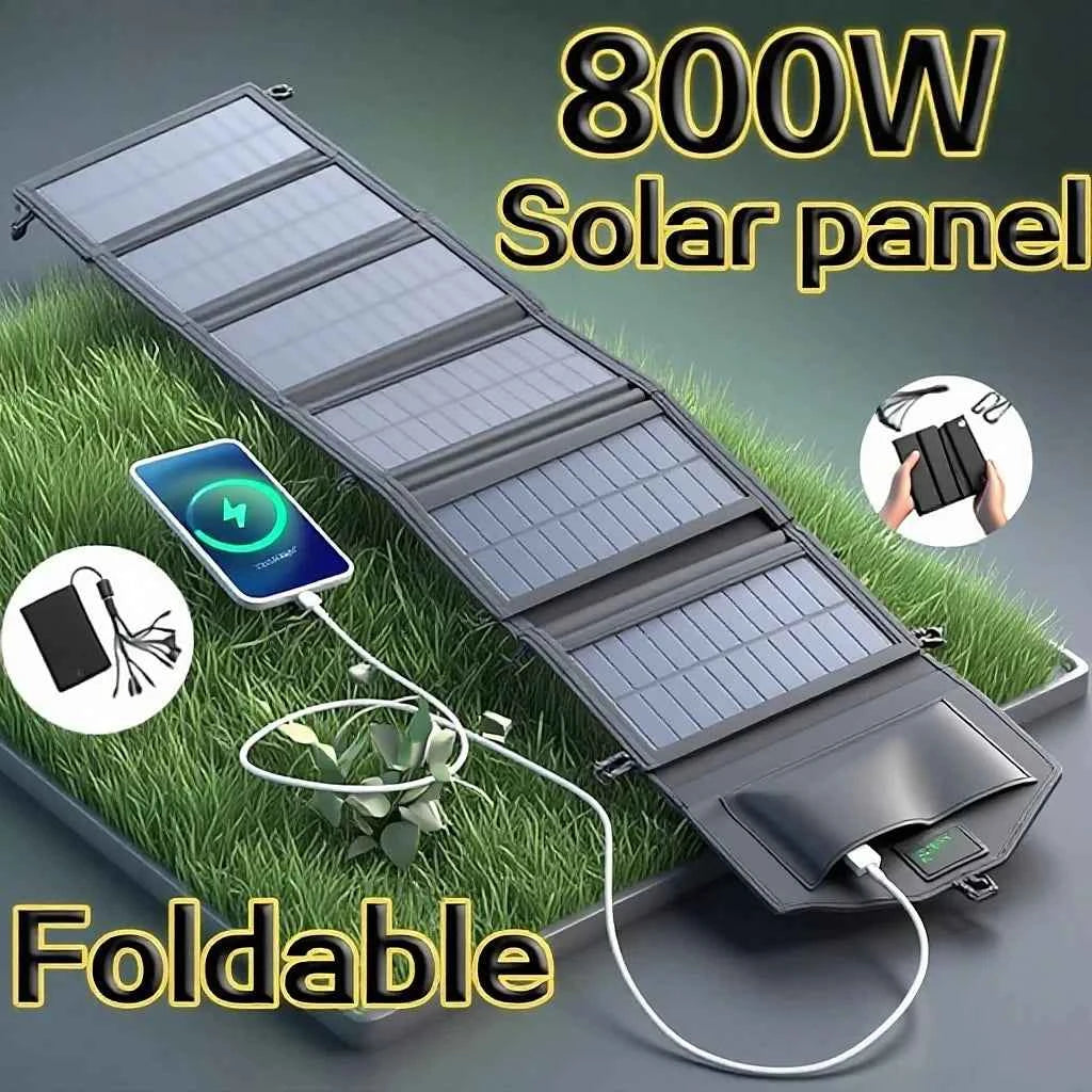 800W Foldable Solar Panel Charger – 6-Fold Portable USB 5V DC Power Supply for Camping & Hiking