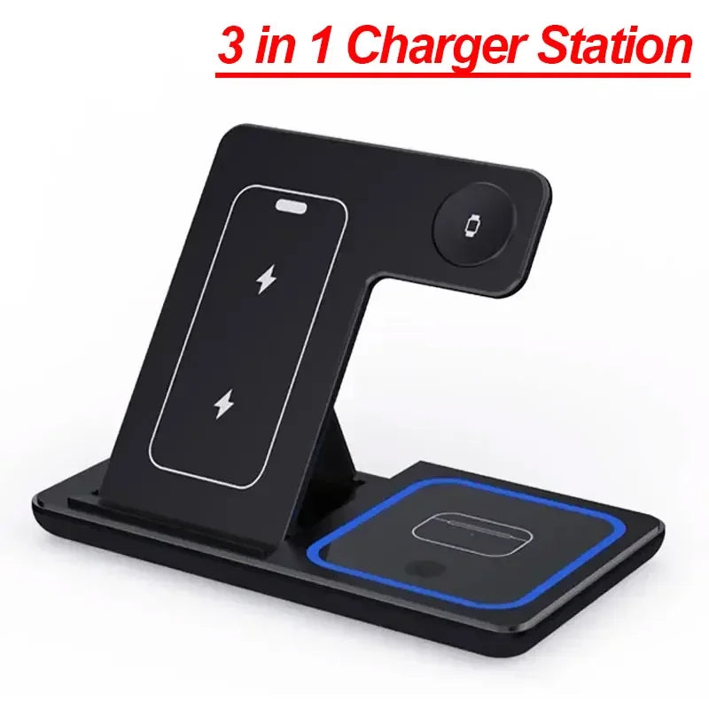 Foldable 3-in-1 Wireless Charging Station – Fast Charger Stand for iPhone 17/16/15/14/13/12, iWatch & AirPods Pro