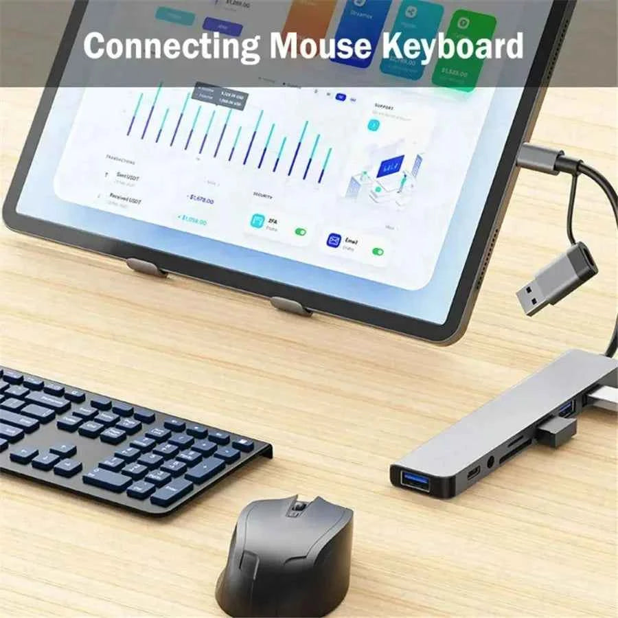 7-in-1 / 8-in-1 USB-C Hub Multiport Adapter – Type-C Splitter Dock with USB 3.0 Ports & Fast Data Transfer for Phone & Tablet