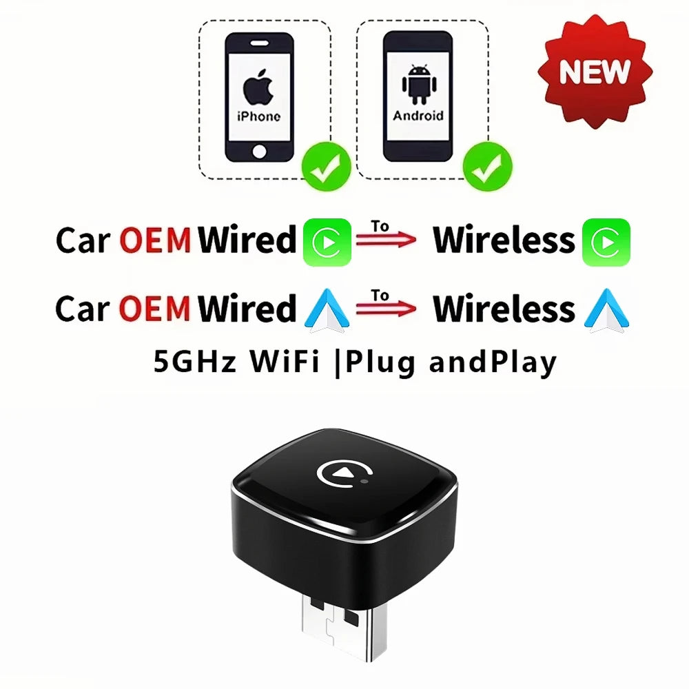2-in-1 Wireless CarPlay & Android Auto Adapter – AI Smart Box for Car