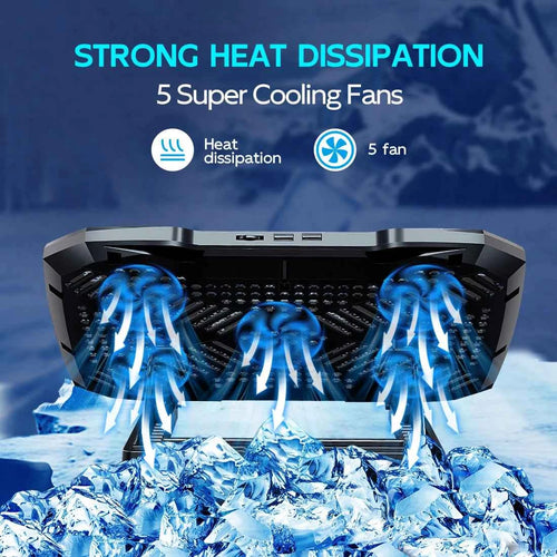 COOLCOLD Laptop Cooling Pad – 5 Quiet Fans, 5-Angle Adjustable Stand with Phone Holder for 12–17 Inch Laptops