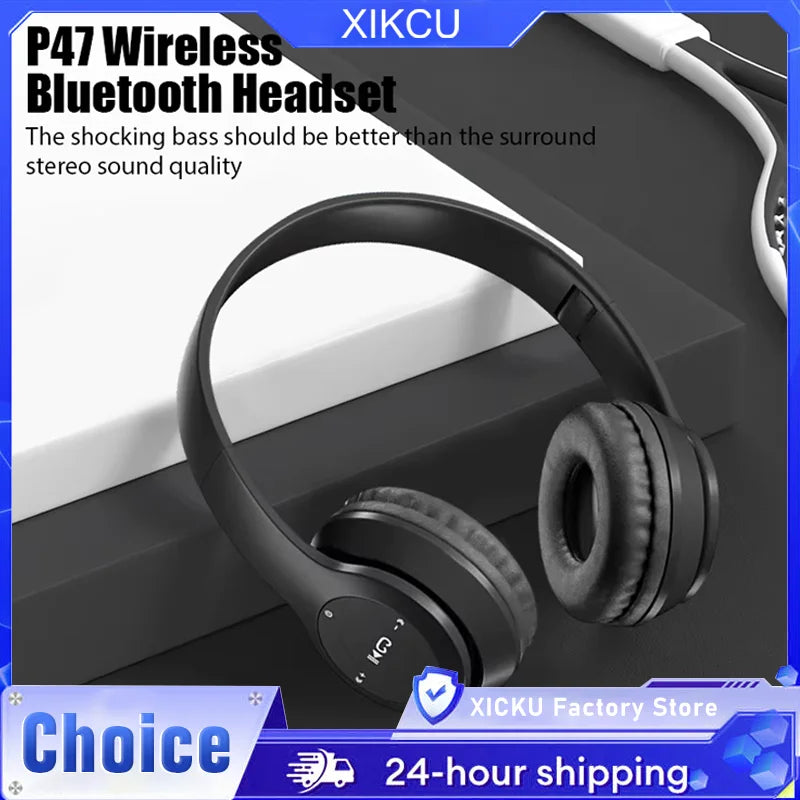 P47 Wireless Bluetooth Headphones – Foldable HiFi Bass Stereo with Microphone for Smartphones, TV & Gaming