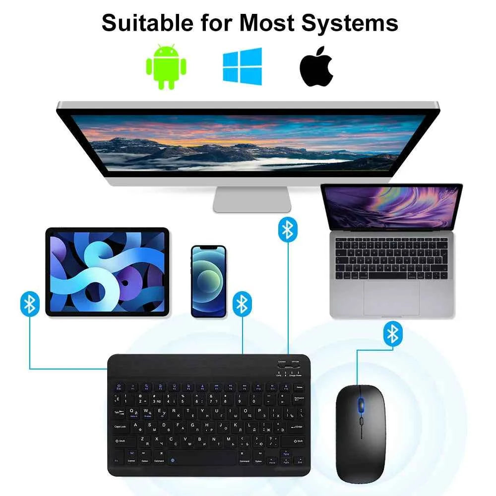 Bluetooth Wireless Keyboard & Mouse Combo – Silent, Multi-Language, Compatible with iPad, iOS, Android & Windows