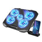 COOLCOLD Laptop Cooling Pad – 5 Quiet Fans, 5-Angle Adjustable Stand with Phone Holder for 12–17 Inch Laptops