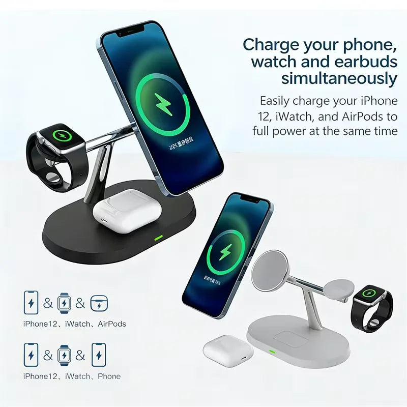 3-in-1 Magnetic Wireless Charging Station – MagSafe for iPhone 16/15/14/13/12, Apple Watch & AirPods Pro Fast Charge