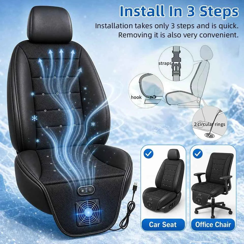 USB Car Seat Cooling Cushion – 3-Speed Fan Ventilated Full Back Seat Pad for Summer