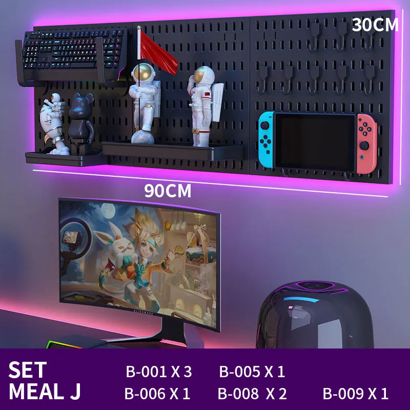No-Drill Gaming Room Pegboard Wall Organizer – Controller, Headphone & Keyboard Storage Rack